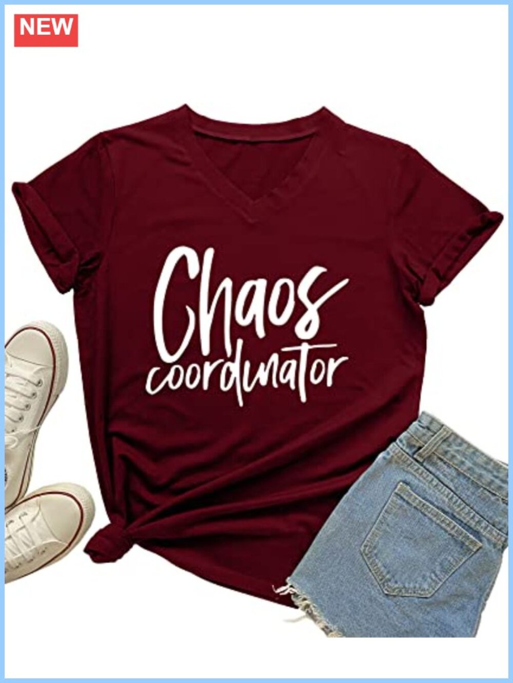 Women's V-Neck Chaos Coordinator Graphic Tee Short Sleeve Casual T-Shirt